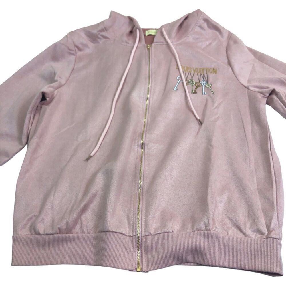 Designer Pink Embroidered Suede Hooded Jacket - Picture 5 of 11